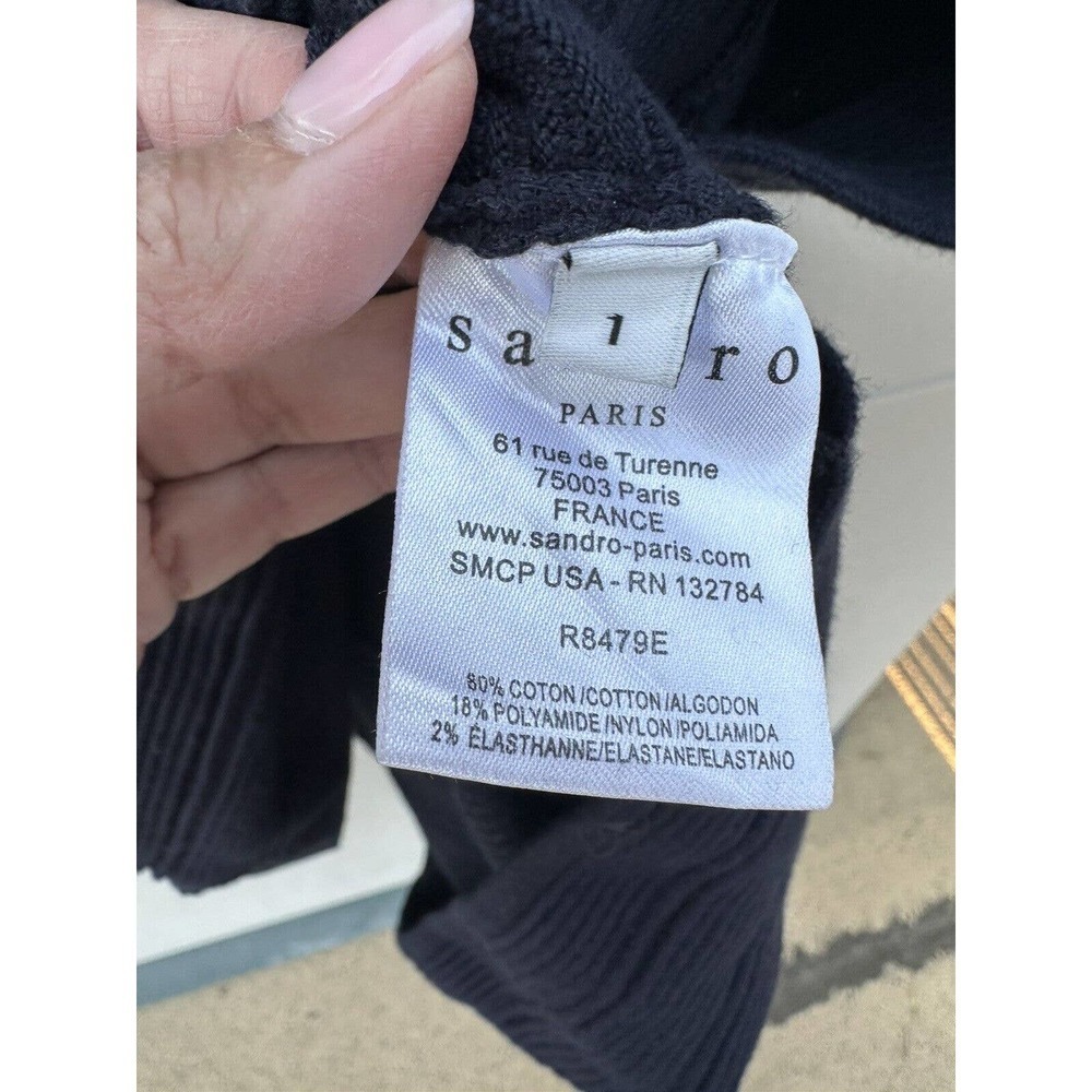 Sandro Scoop Neck Ribbed Mini Dress in Navy Blue Stretch Cotton Sz 1 FR/ S US - Picture 11 of 12